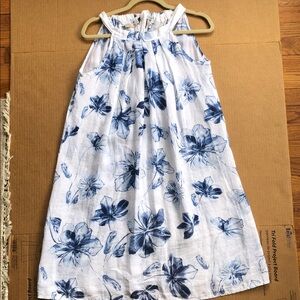 100% Linen Blue and White Floral Dress Sz M